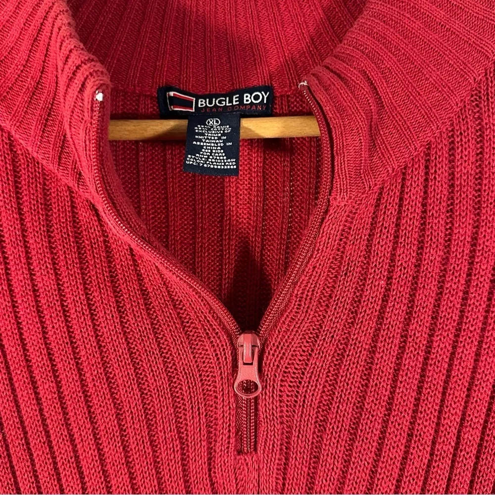 Bugle Boy Red Cotton blend Quarter Zip Ribbed Sweater for Men